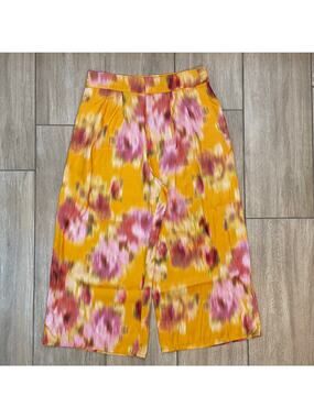 Ted Baker Floral Culotte Pants Womens 2 High Rise Wide Leg Yellow